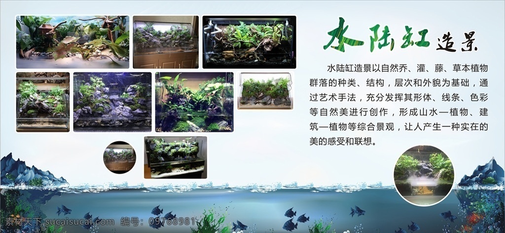 鱼缸造景 水陆缸造景 水陆两栖鱼缸 造景鱼缸 水陆鱼缸 名片卡片