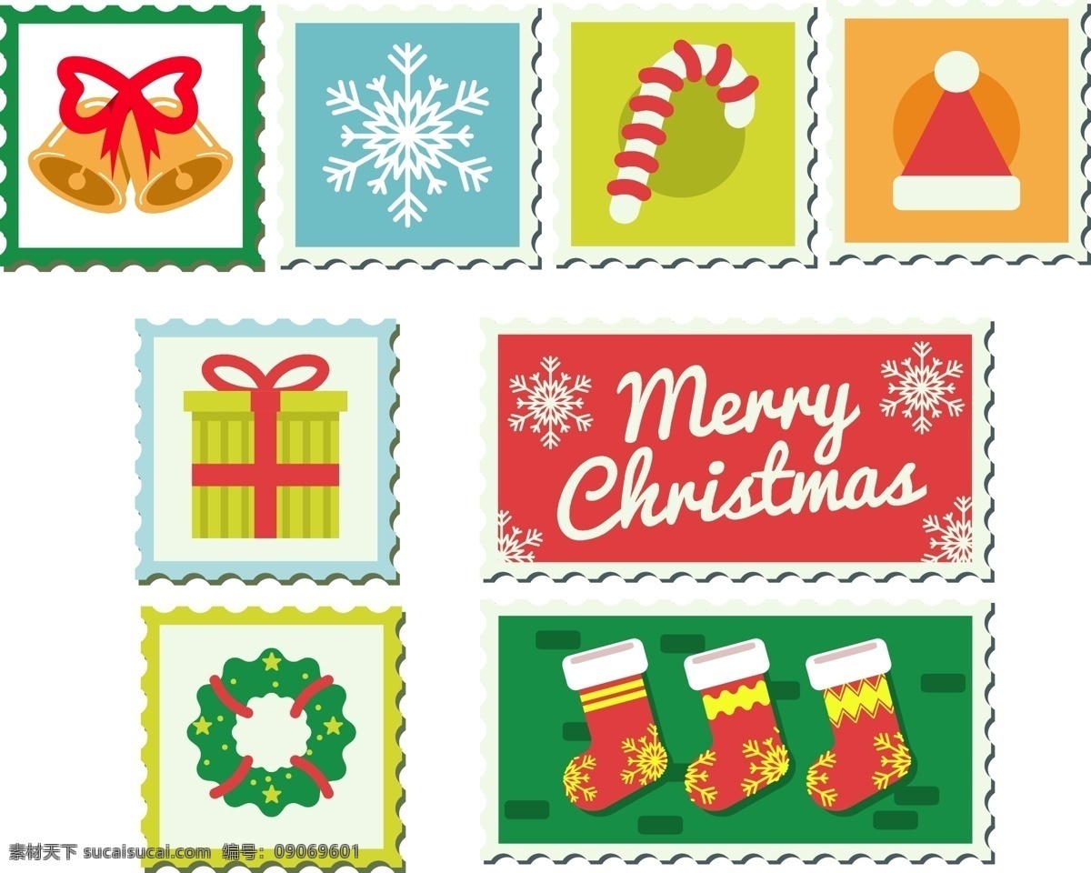 卡通 图案 圣诞 标签 雪花 英文 礼物 圣诞节 铃铛 糖果 圣诞帽 圣诞袜 花环 邮票