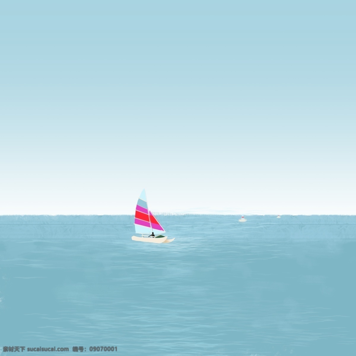 夏日 海边 帆船 冲浪 天空 海浪 海面 天蓝 划船