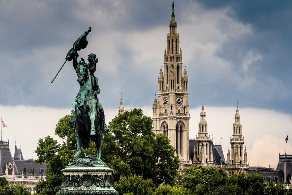 维也纳 英雄 广场 风景图片 风景 英雄广场 雕塑 霍夫堡皇宫 骑马雕塑