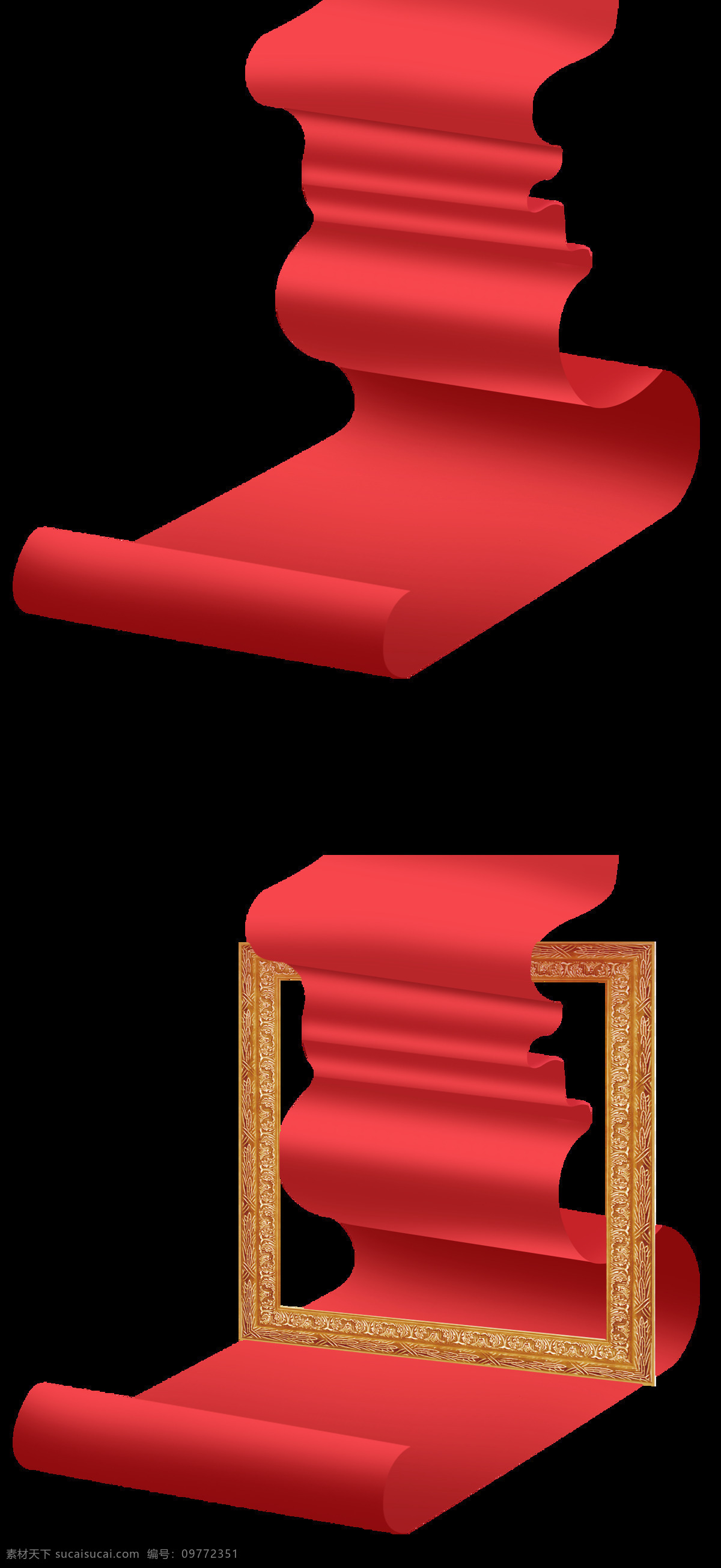 红色 围 布 金色 相框 元素 png元素 布料 免抠元素 透明元素