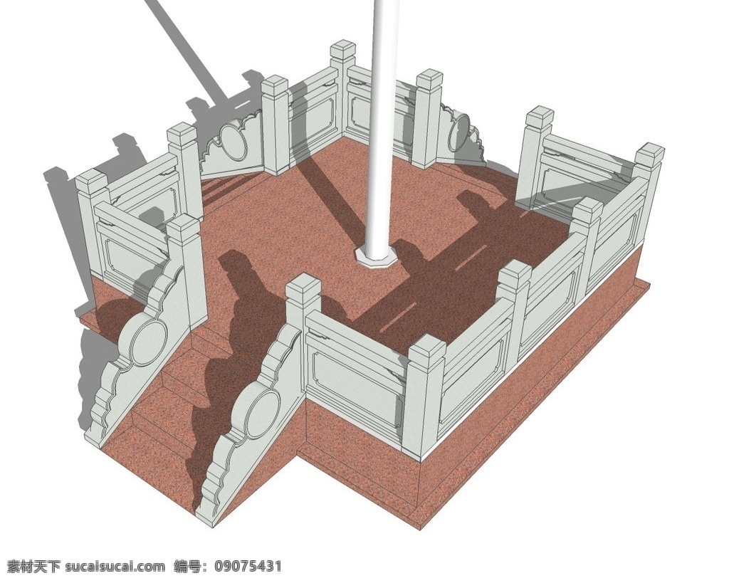 旗台3d模型 石刻 台阶 栏杆 旗杆 三维 立体 skp模型 poss 造型 仿古 精模 3d模型精选 其他模型 3d设计模型 源文件 skp