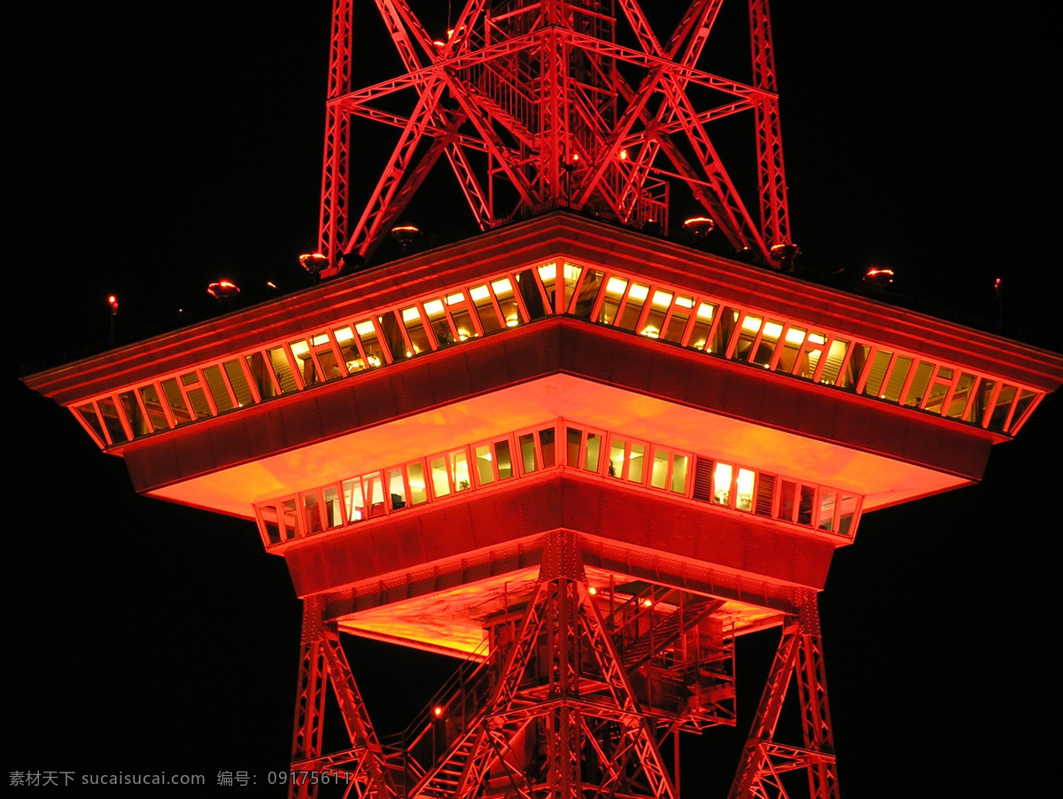 广播发射塔 夜 红色 照亮 照明 建筑 塔子