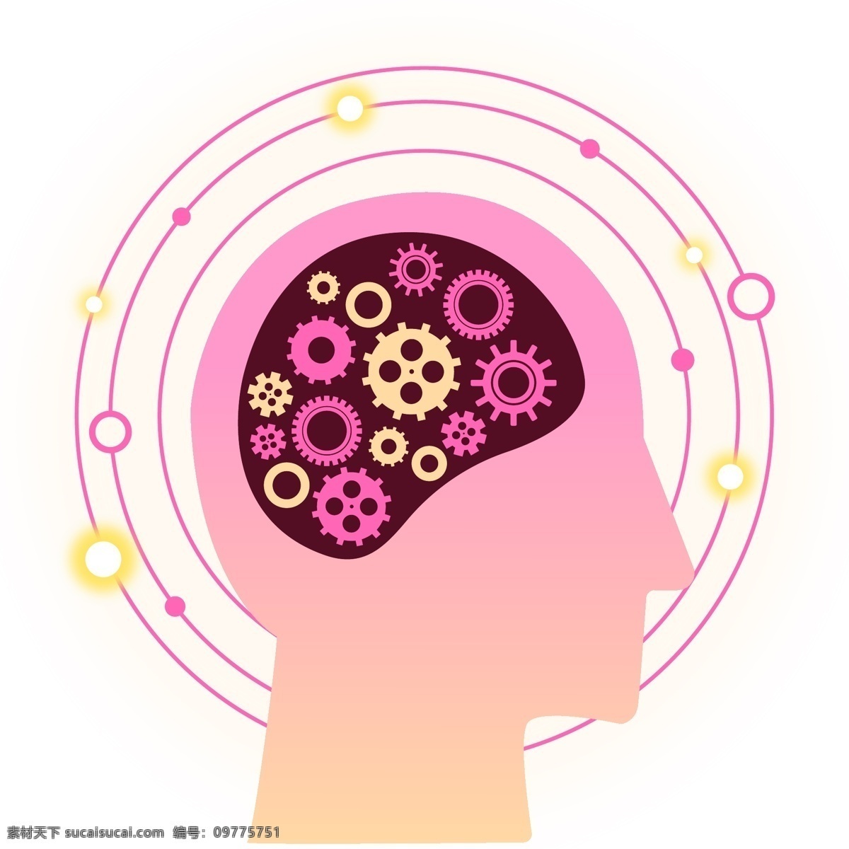 彩色 矢量 齿轮 大脑 脑子 脑 人 人类 人脑 脑筋 动脑 思考 思想 想法 主意 粉色 圆圈 轮子