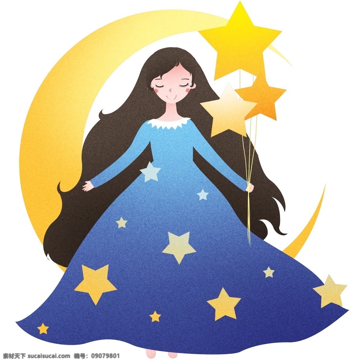 睡觉 小女孩 星星 世界 睡眠 日 插画 睡觉的小女孩 黄色的星星 漂亮的小女孩 卡通人物 熟睡 打呼噜