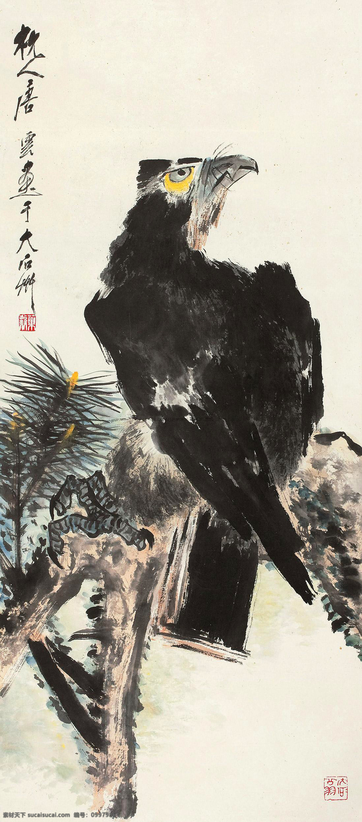 国画 花鸟 绘画书法 老鹰 水墨画 松树 文化艺术 松 鹰 图 设计素材 模板下载 松鹰图 唐云 写意 中国画