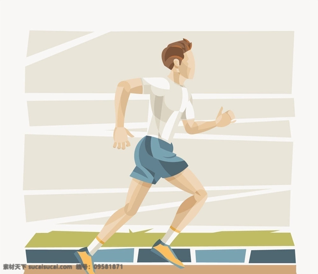 彩绘 跑步 健身 男子 侧影 跑道 草坪 源文件 矢量 高清图片