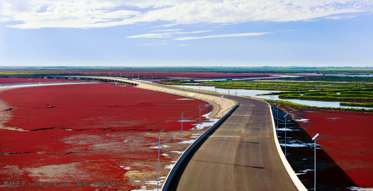 红海滩 栈道 廊道 国家风景区 红滩绿苇 摄影图 自然景观 自然风景