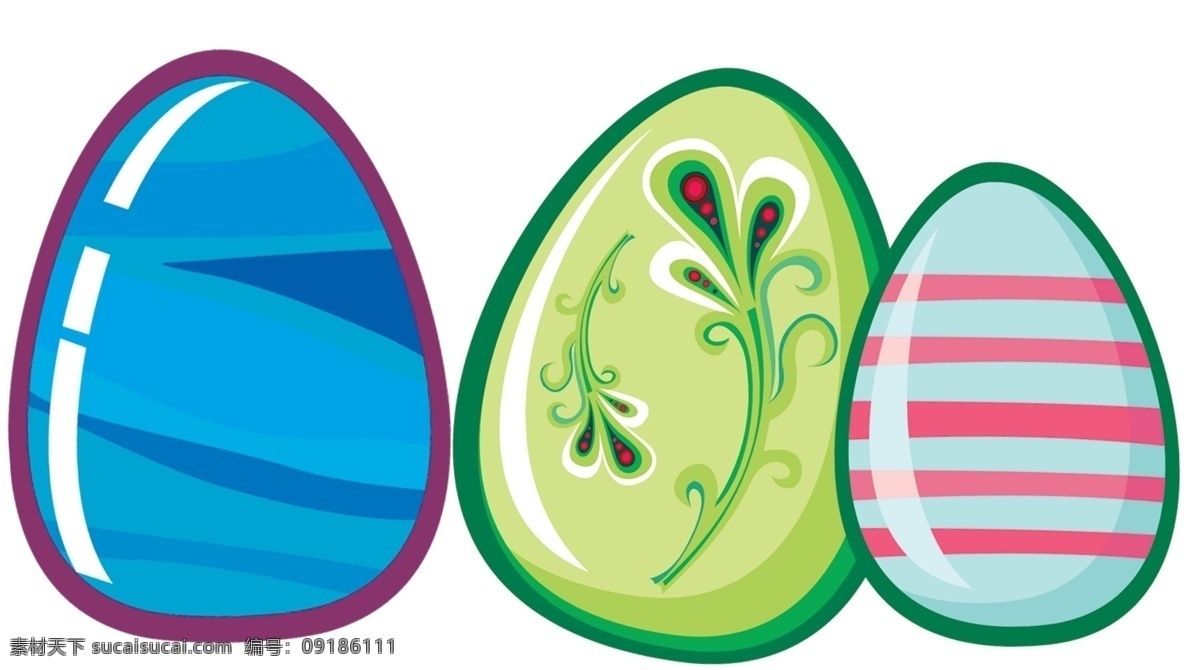 复活节彩蛋 复活节 彩蛋 蛋 彩色 绿色花纹 红色条纹 蓝色花纹 白色