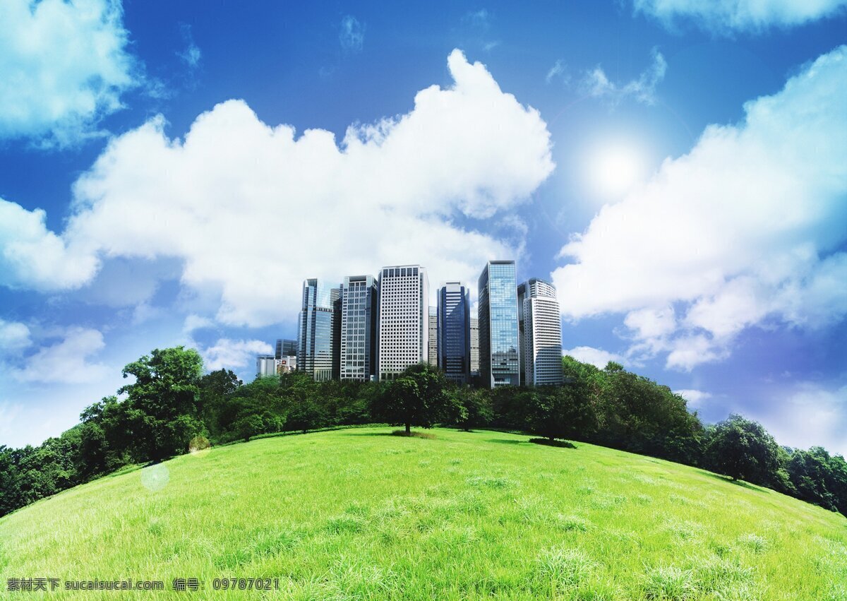 藍 天 綠 與 新城市 大 廈 城市 金融 科技 環保 商務 商务金融