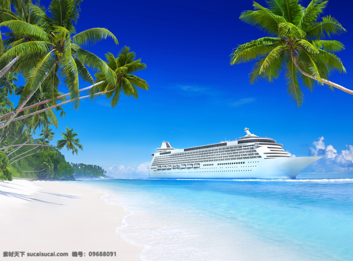 自然风景 游船 椰树 沙滩 游艇 大海美景 海面 蓝天白云 美丽风景 景色 自然景观 蓝色