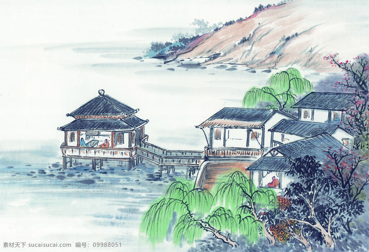 古代建筑 油画 背景 国画 手绘 插画 装饰画 无框画 底纹背景 彩绘 素描 中国风 书画文字 文化艺术