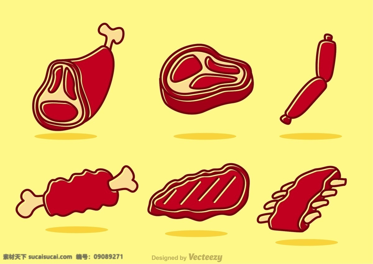 手绘 bbq 肉类 手绘食物 手绘美食 矢量素材 聚会 烧烤 牛排 手绘牛排 腊肠 排骨
