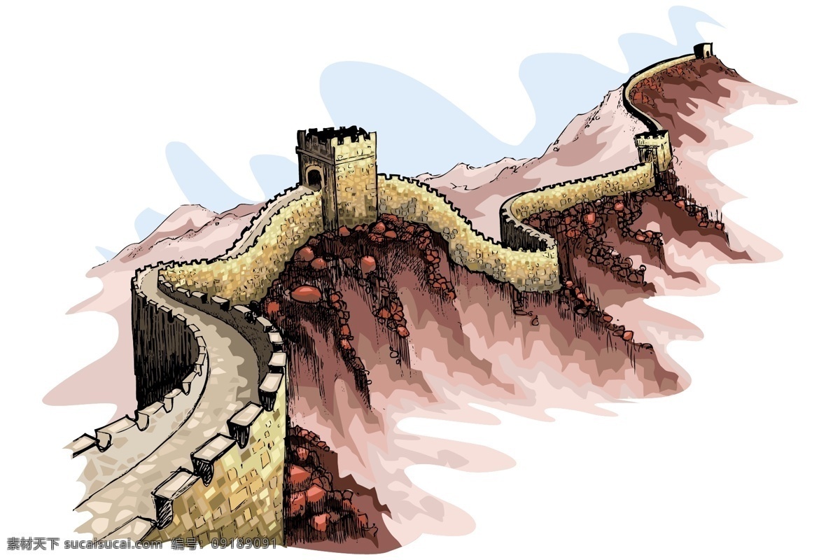 万里长城画 水墨画 中国画 中国艺术 绘画艺术 国画 装饰画 中堂画 书画 文化艺术 书画文字 其他模板 矢量素材 白色