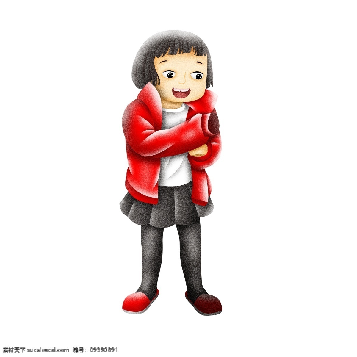 穿 红色 羽绒服 女孩 手绘 人物 商用 元素 卡通 可爱 女生 冬季人物 人物插画
