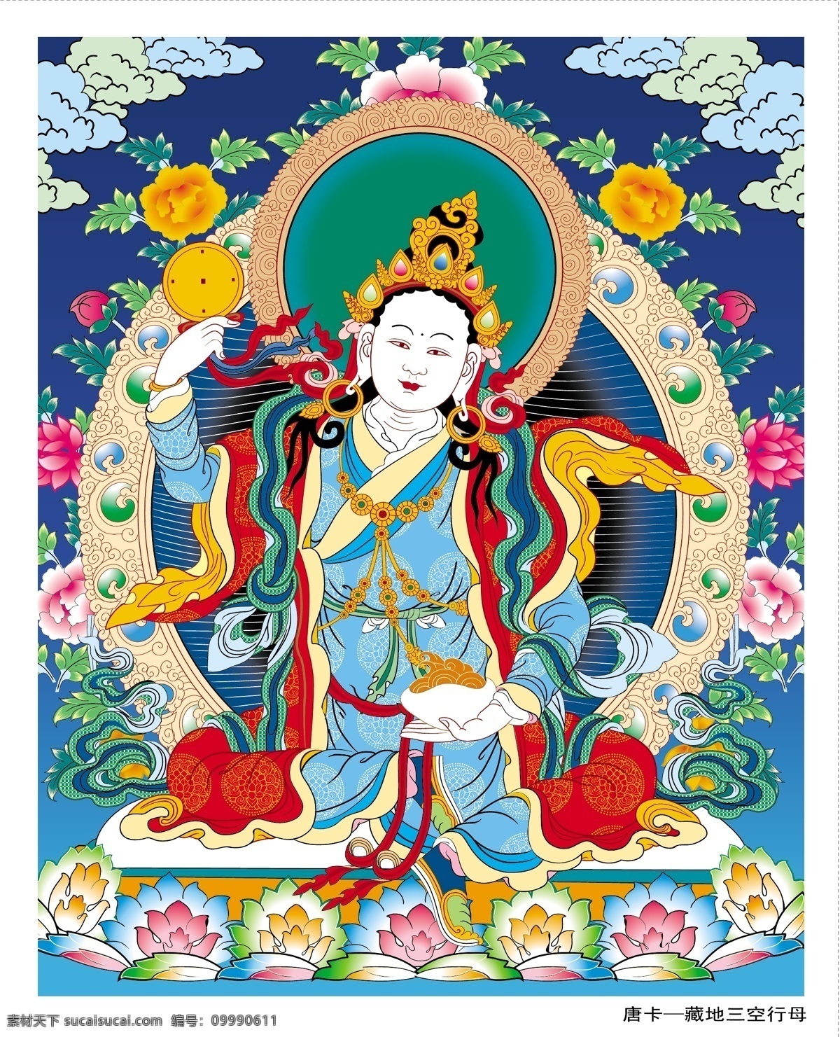 西藏 唐卡 莲花 三 排空 妈妈 矢量 藏传佛教 传统 敦煌 佛 古典 荷花 花 宗教 藏族 母亲 矢量图 其他矢量图