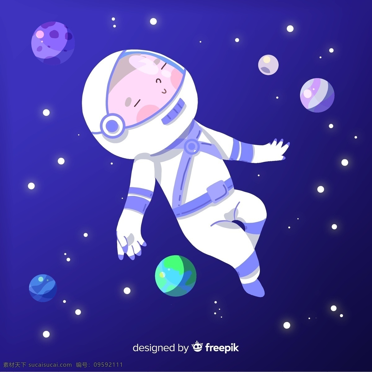 卡通 太空 宇航员 男子 星球 探索 矢量 高清图片