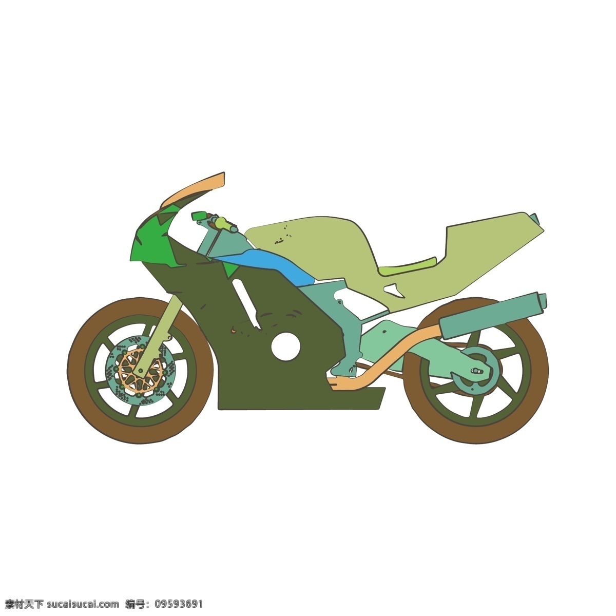 简约 扁平 卡通 漫 画风 机车 摩托车 矢量 元素 漫画风 撞色 插图