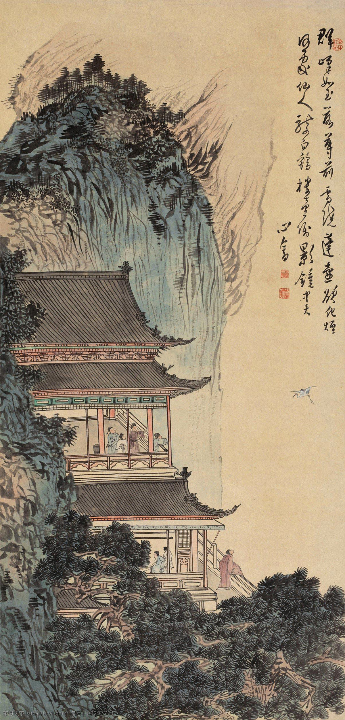 仙山楼阁 国画 溥儒 仙山 楼阁 阁楼 山水 绘画书法 文化艺术