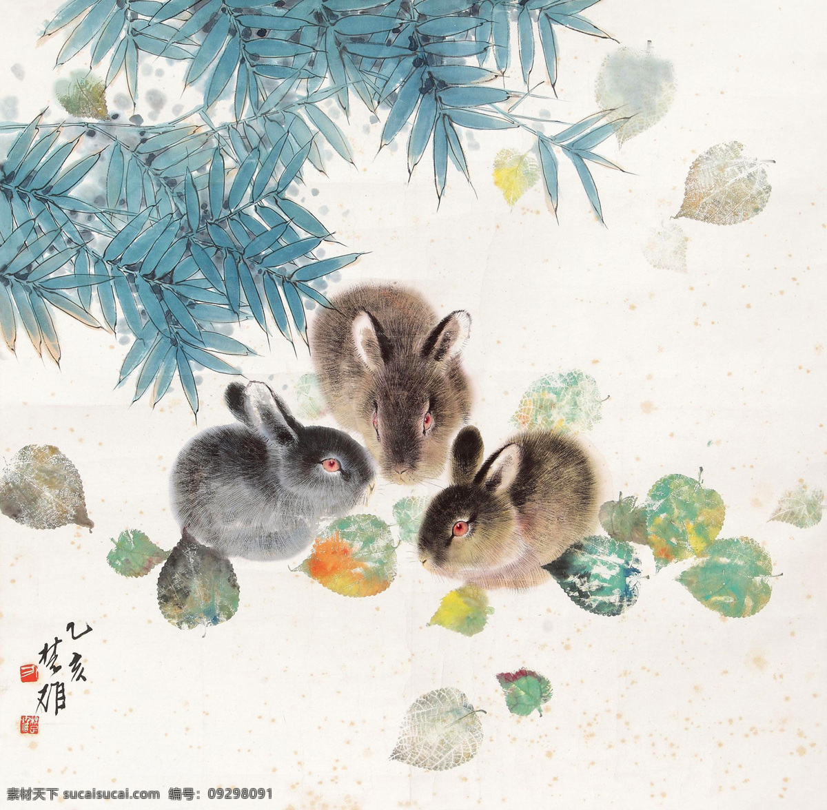 三兔图 方楚雄 国画 兔 兔子 卯兔 写意 水墨画 中国画 绘画书法 文化艺术