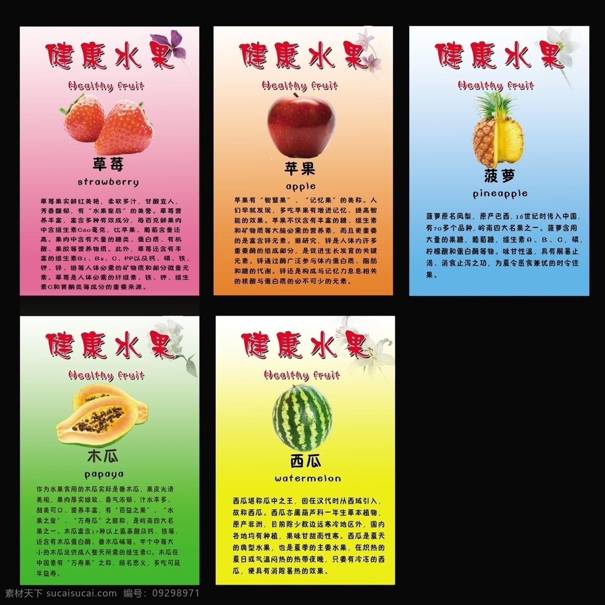 psd文件 菠萝 草莓 分层文件 粉色 高清图片 广告设计模板 黄色 水果展板 水果 苹果 木瓜 西瓜 橘黄色 蓝色 源文件 展板模板 其他展板设计