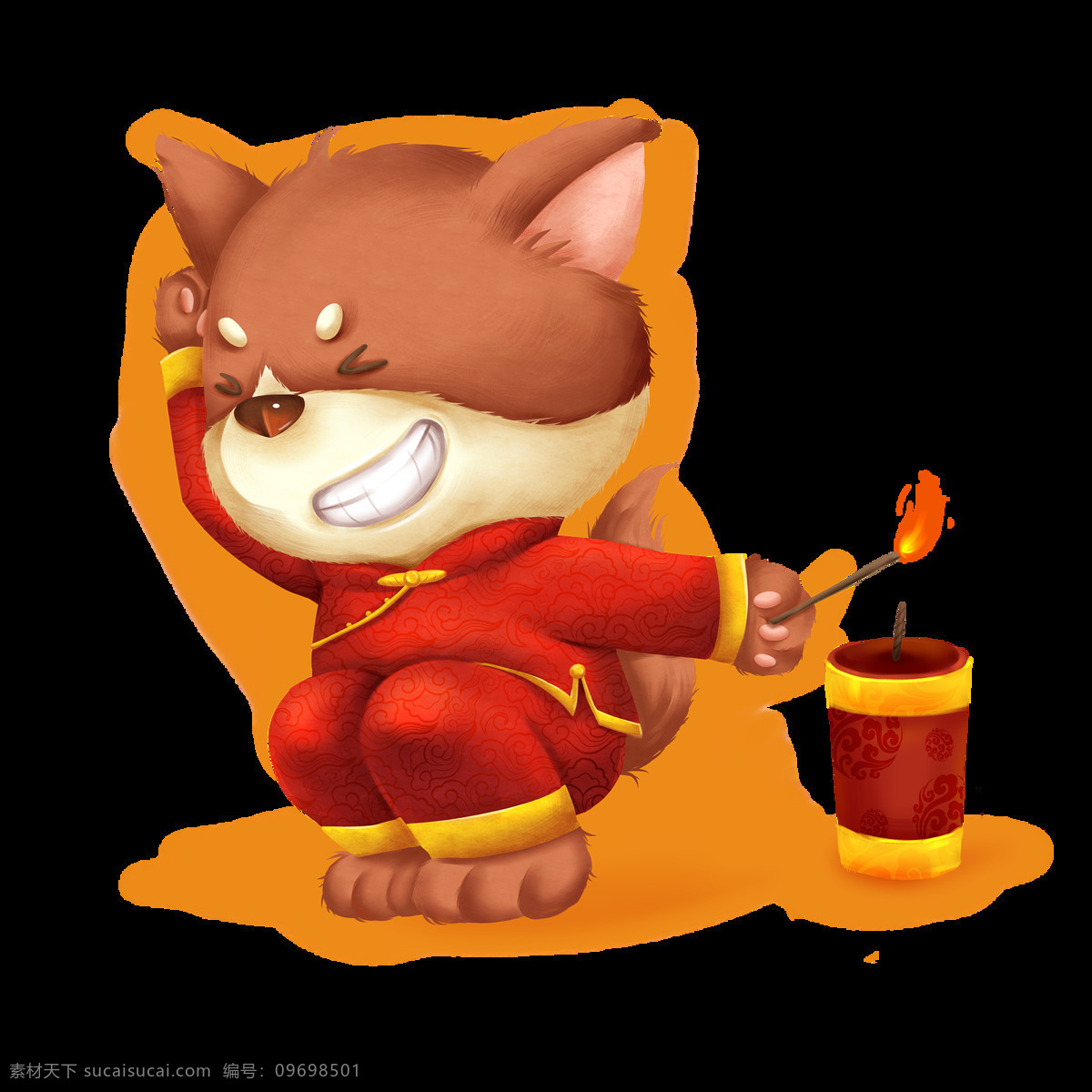 卡通 狗 点 鞭炮 点鞭炮 点火 狗狗 狗年 手绘 喜庆 新年