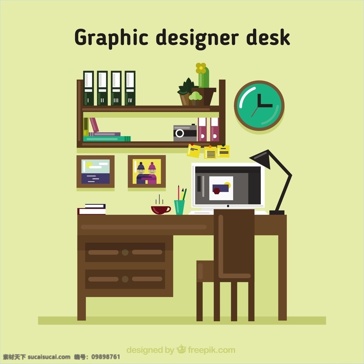 木制 图形 desigher 桌 木 平面 书桌 平面设计 设计师 桌面 平面设计师 工作空间 工作场所 黄色