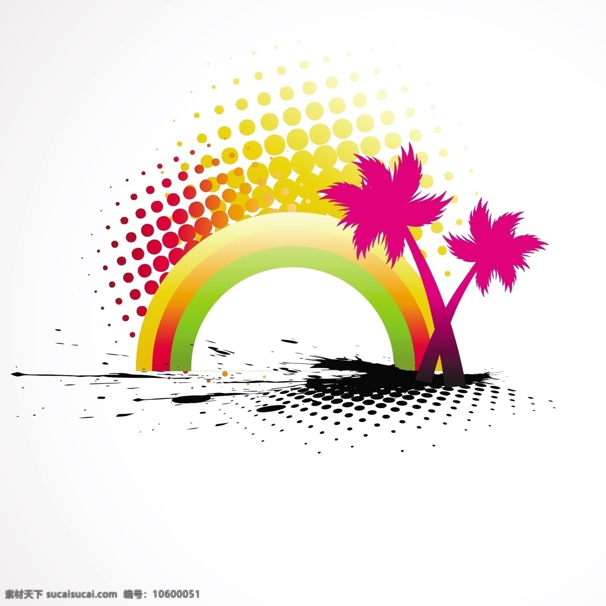 现代 夏季 背景 树 抽象的 夏天 蓝 沙滩 艺术 彩虹 节日丰富多彩 剪影 色调 棕榈 装饰 美丽的 抽象的形状 天堂 剪贴画