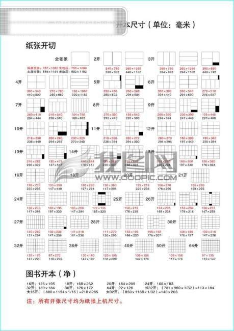 常见 纸 张开 切 图书 开本 尺寸 矢量图 花纹花边