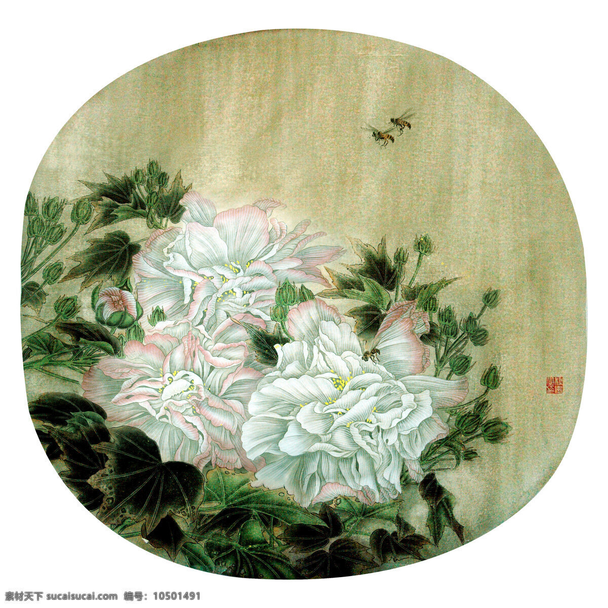 蜂会芙蓉 美术 中国画 工笔重彩画 花卉画 芙蓉画 芙蓉花 蜜蜂 国画艺术 国画集60 绘画书法 文化艺术