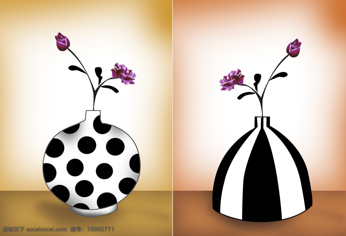 创意 花瓶 插画 装饰画 圆点 紫色 花朵