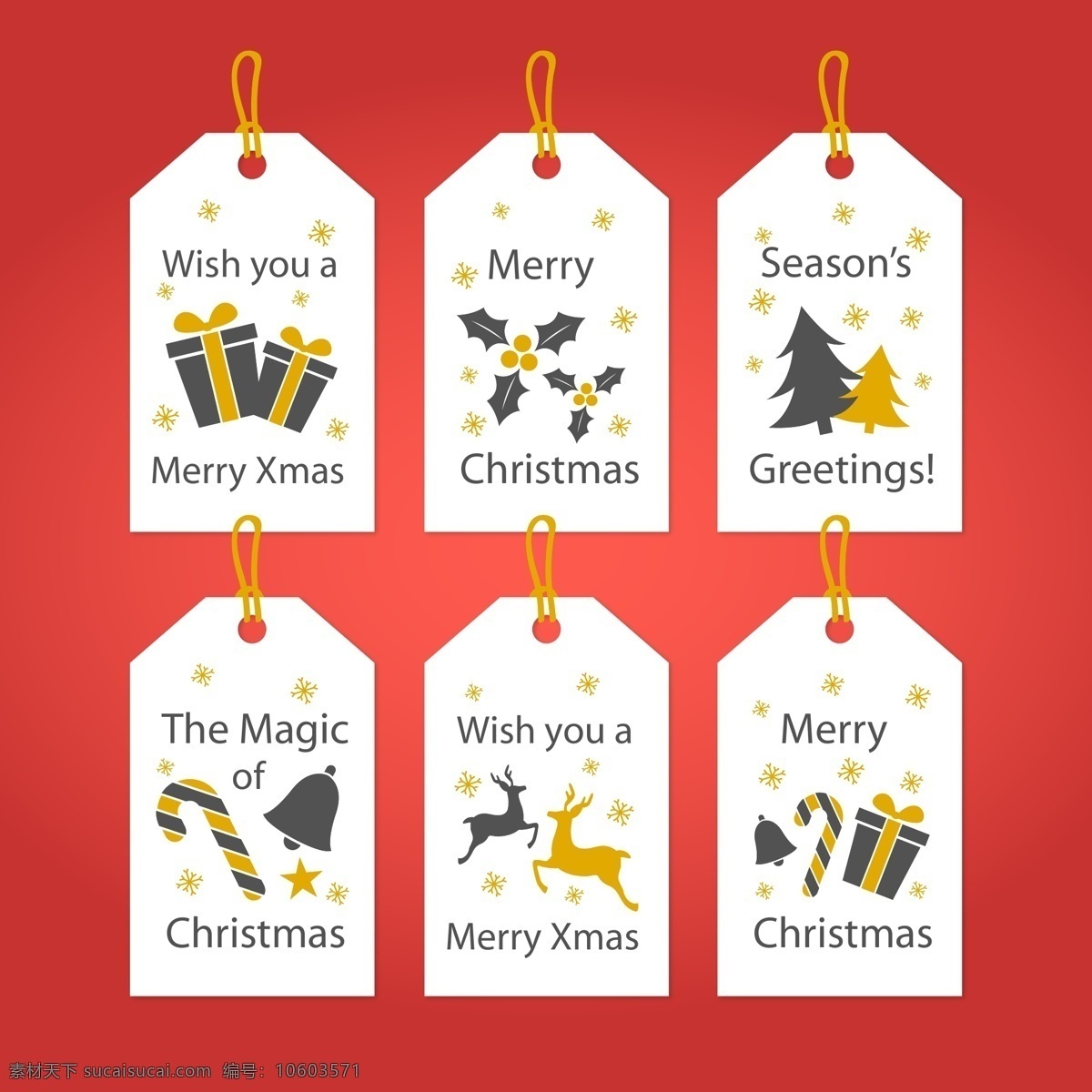 清新 图案 白色 圣诞 标签 礼物 圣诞树 圣诞节 矢量素材 铃铛 糖果 驯鹿