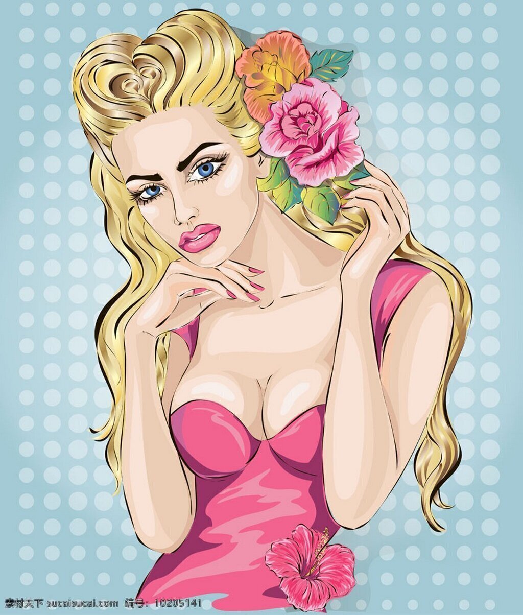 性感女人插图 女人 性感女人 卡通人物 矢量素材 美女 漫画 花朵 粉色