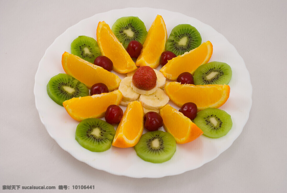 水果拼盘 水果盘 水果 拼盘 果盘 盘子 橙子瓣 切开橙子 弥猴桃片 樱桃 香蕉 香蕉片 生物世界