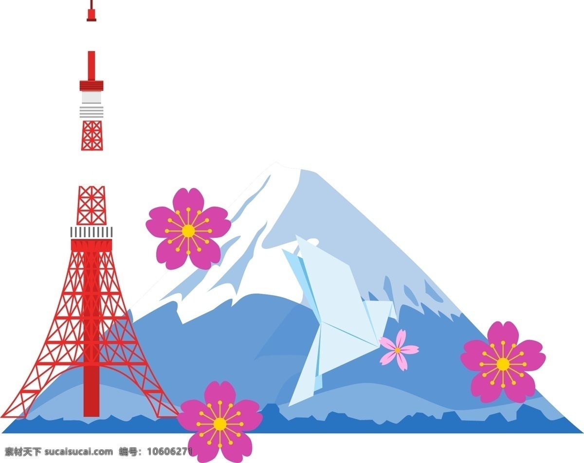 富士山 日本 装饰 元素 背景 樱花 雪山