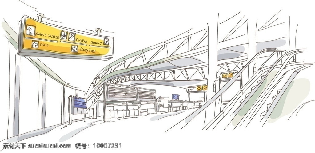 手绘 城市 高铁 站 内 景观 高铁站 建筑 线条 线稿 白描 矢量图 城市建筑 建筑家居 矢量