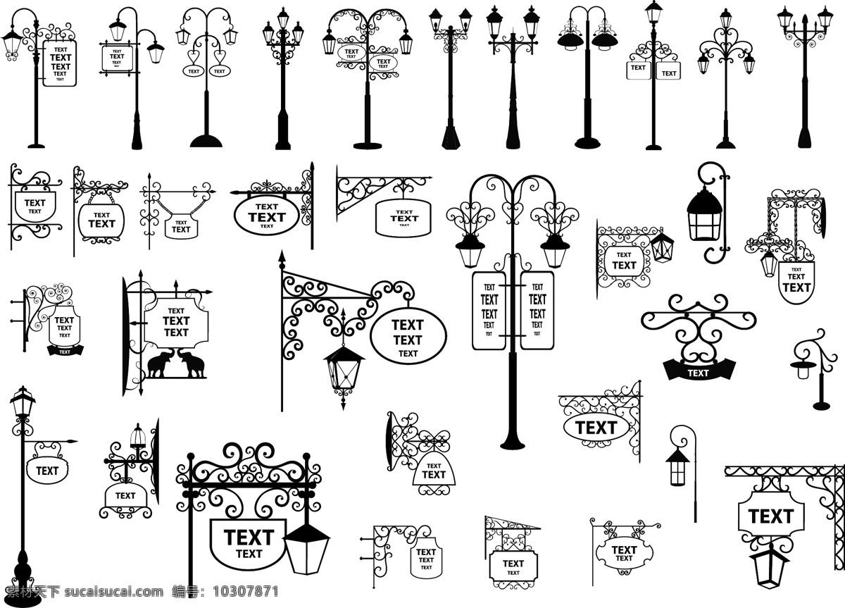 欧式街灯路灯 路灯 吊灯 吊牌 剪影 欧式 古典 街灯 花纹 花边 广告位路灯 标志 标识 矢量 标志标识 小图标 标识标志图标