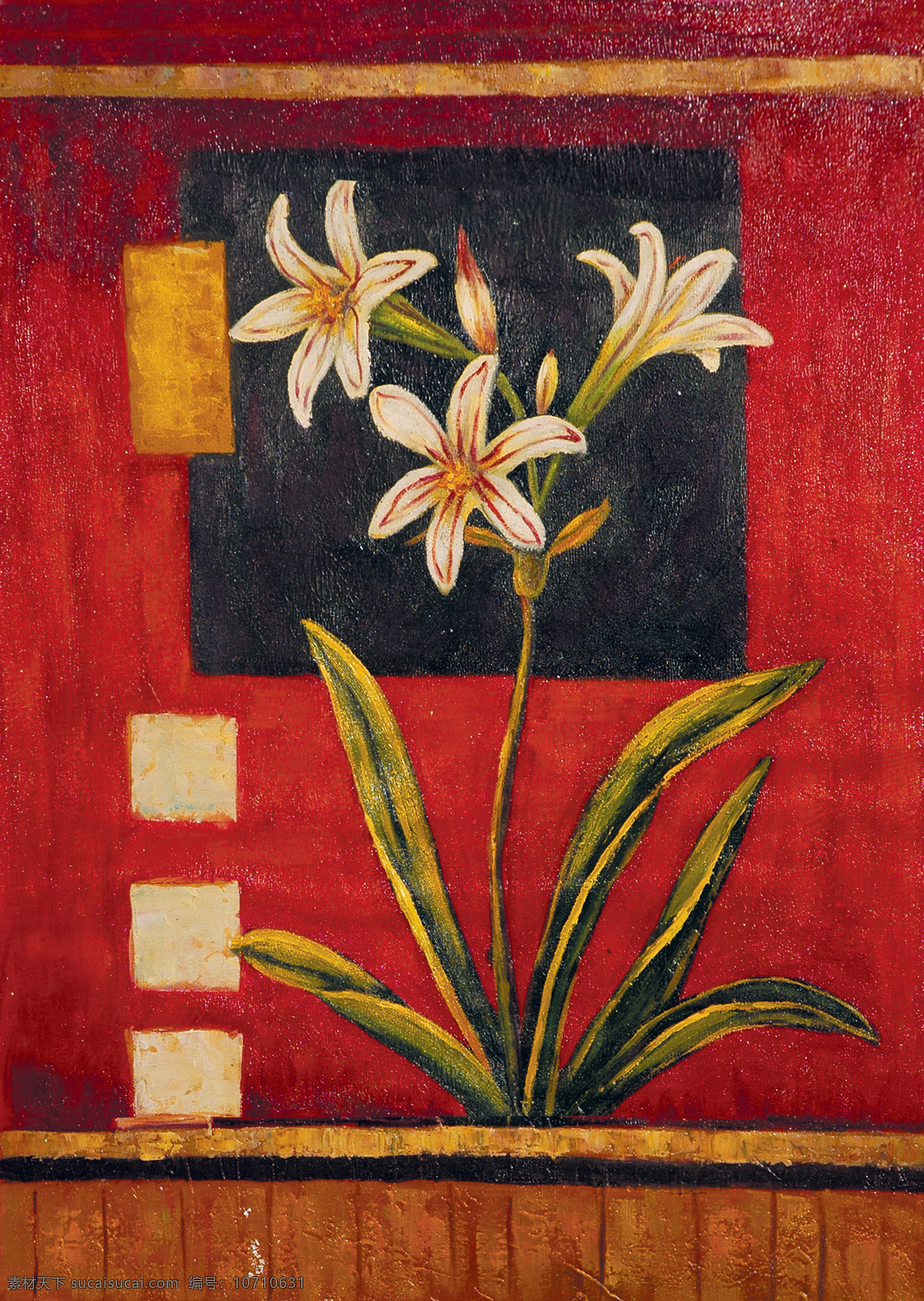 油画免费下载 复古 红色 兰花 油画 装饰素材 无框画