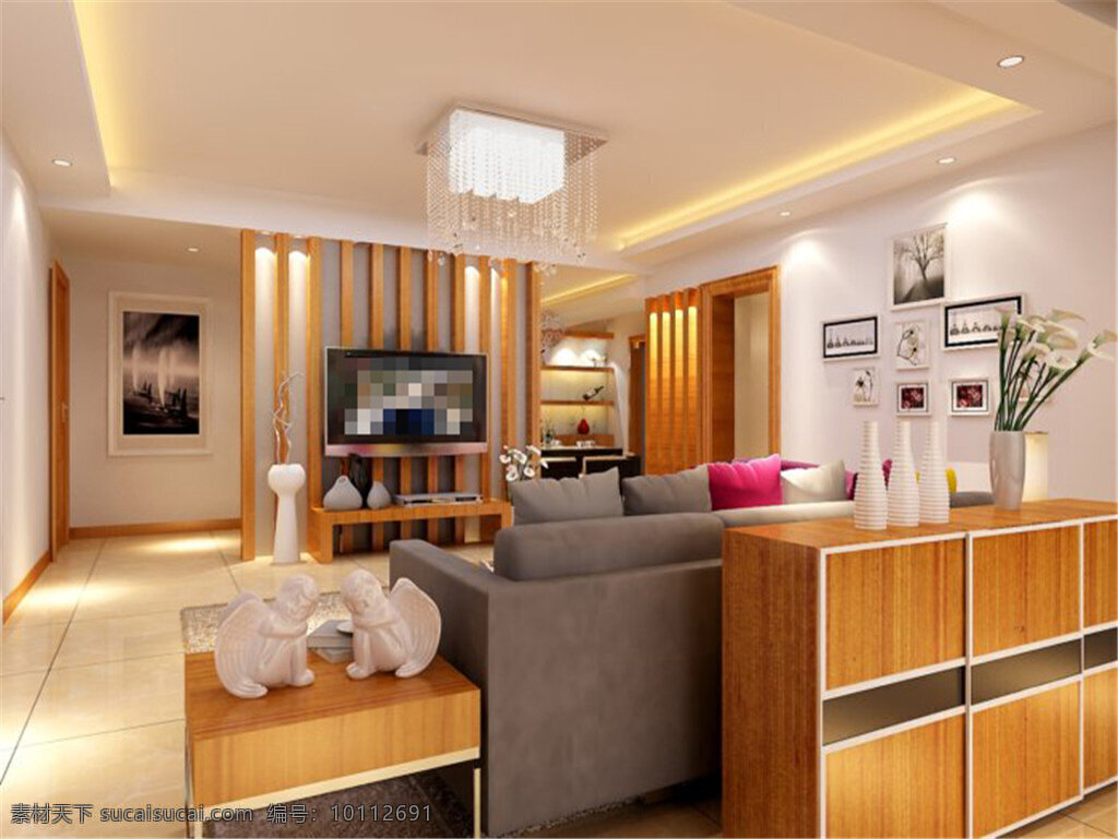 家装 客厅 模型 3d模型 电视机 沙发茶几 室内设计 客厅模型 黄色