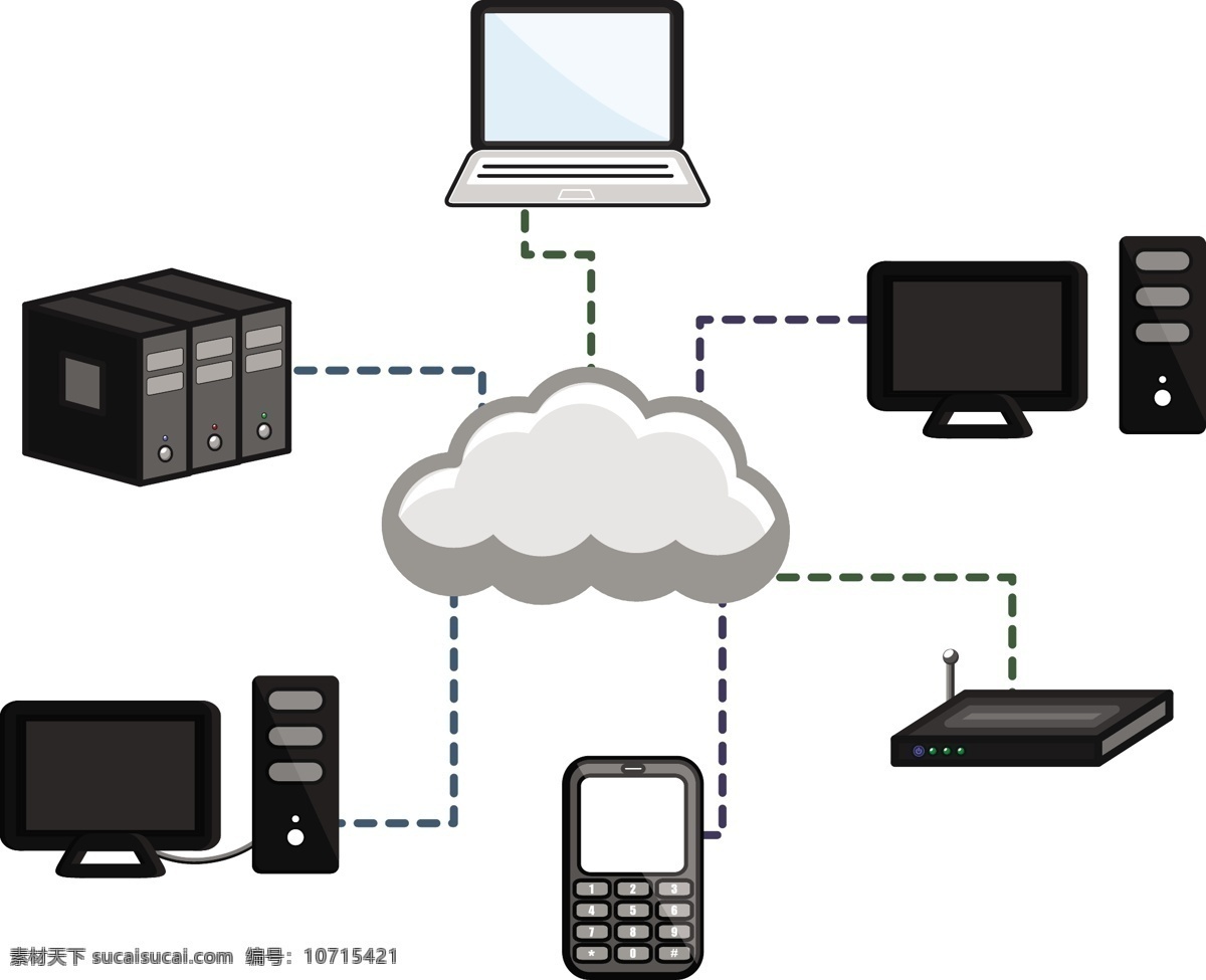 通过 云 计算 连接 网络设备 矢量图 其他矢量图