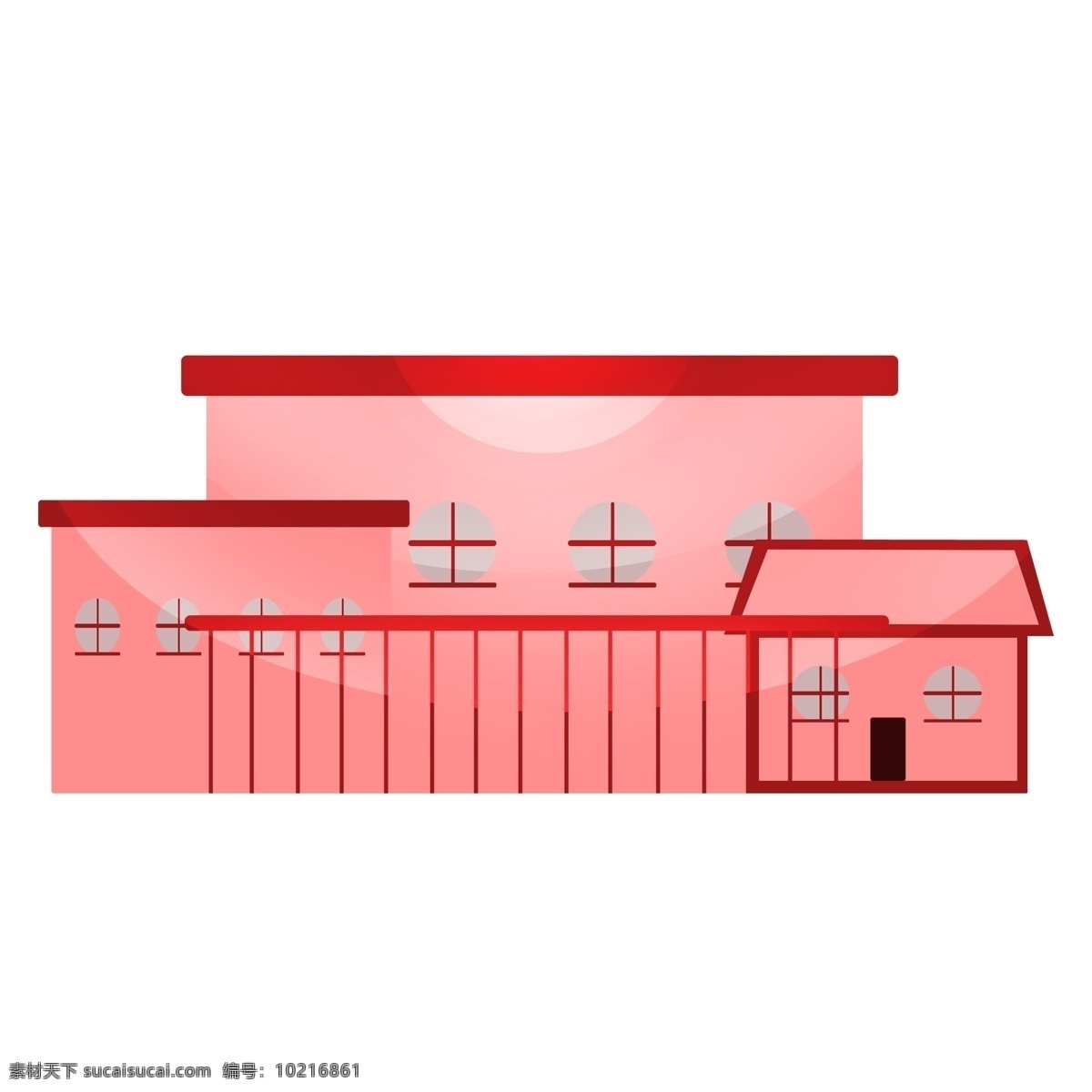 红色 房子 建筑物 插画 建筑 栅栏 平顶房子 红色房子 建筑物插画 楼房建筑 房子插图