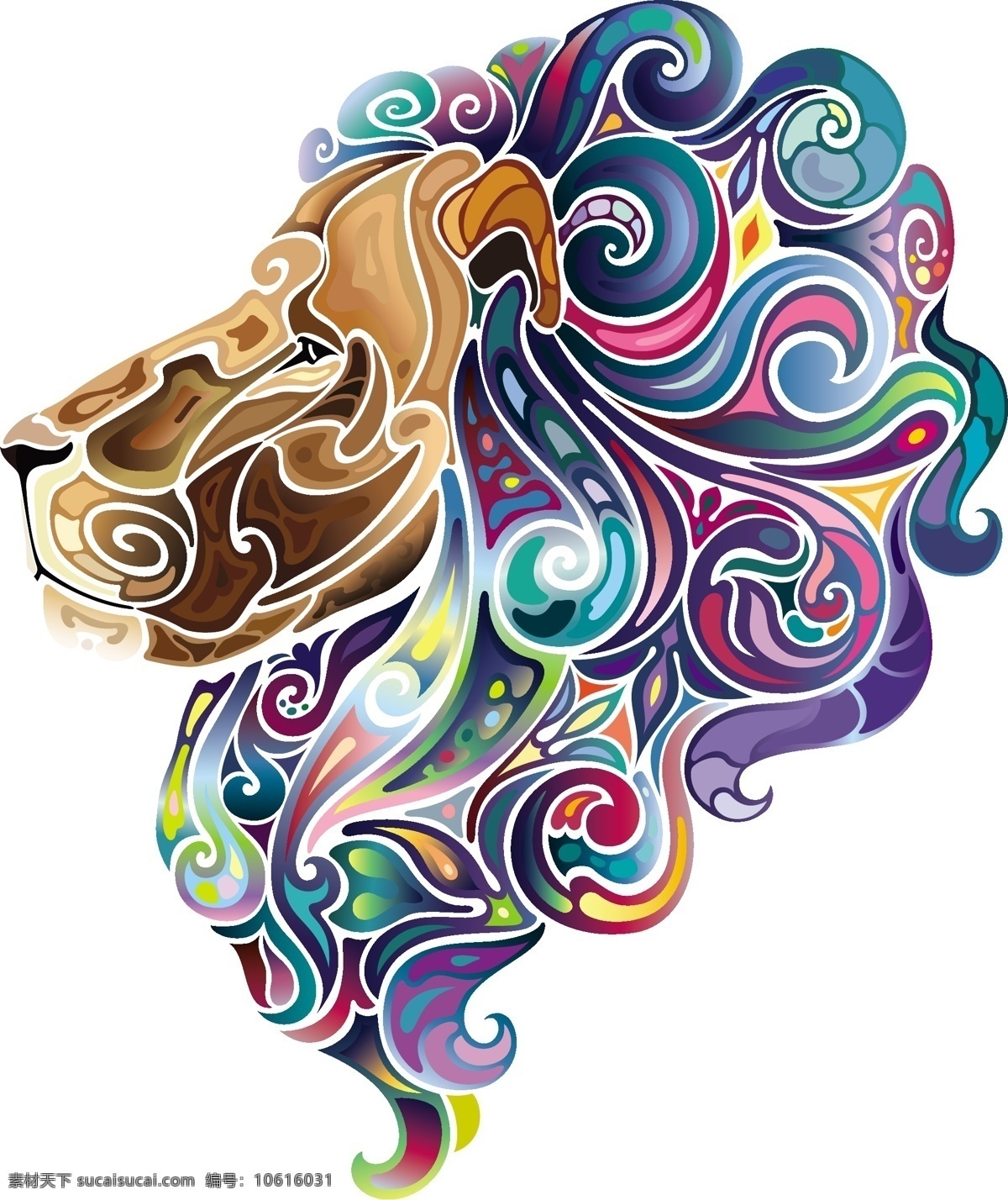 狮头 动物 纹身 刺青 彩色 创意设计 花纹 矢量素材 矢量图 图案 炫彩 矢量 v3 炫丽 花纹花边