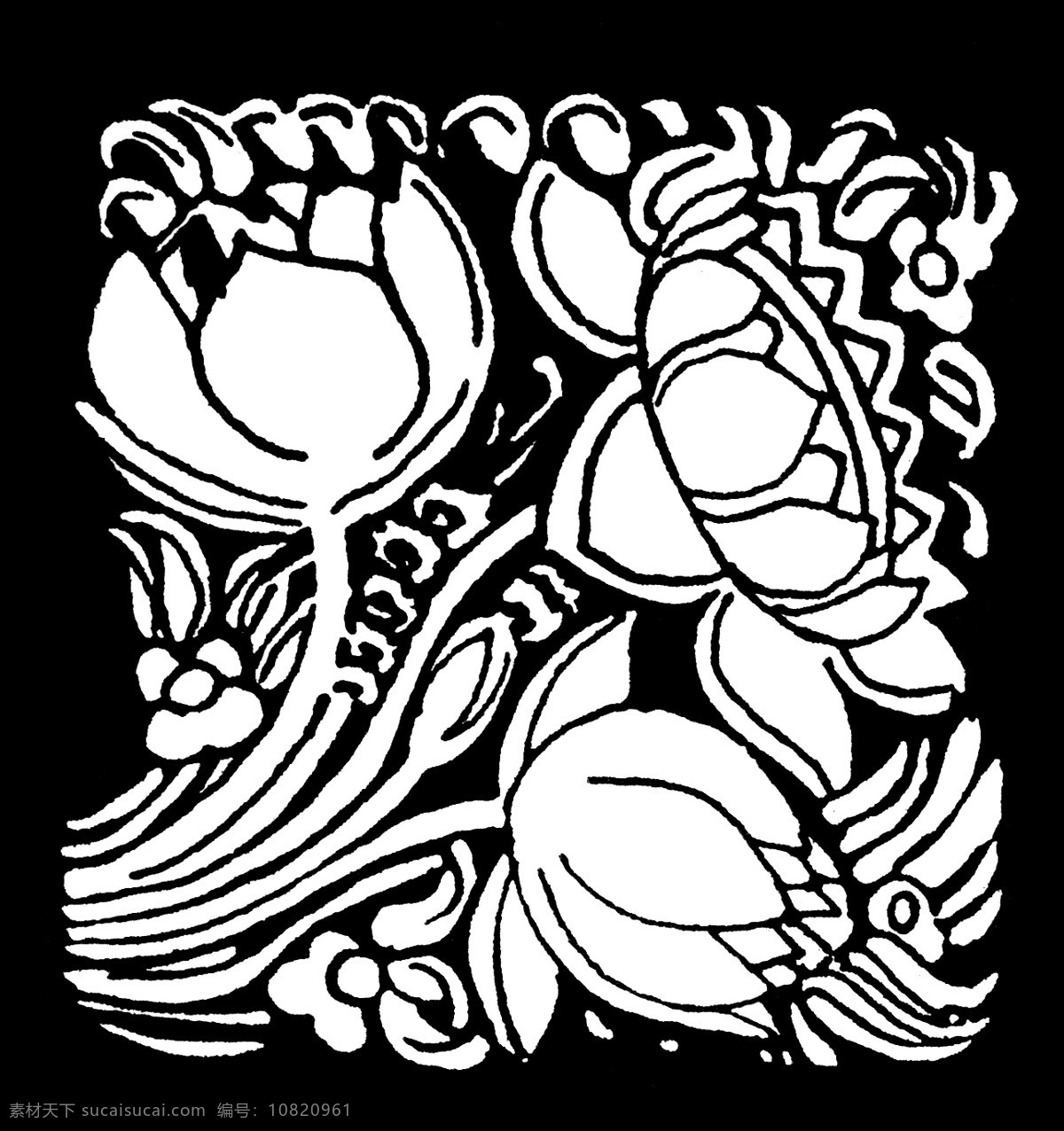 黑白花纹背景 黑白 图案 植物 手绘 复古 黑白图案 背景底纹 底纹边框 黑色