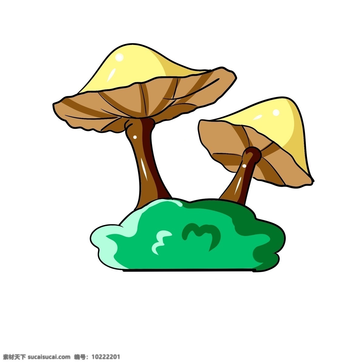 雨伞 形状 蘑菇 插图 黄色蘑菇 雨伞蘑菇 绿色植物 植物图案 棕色柱体 立体蘑菇 蔬菜蘑菇 形状蘑菇