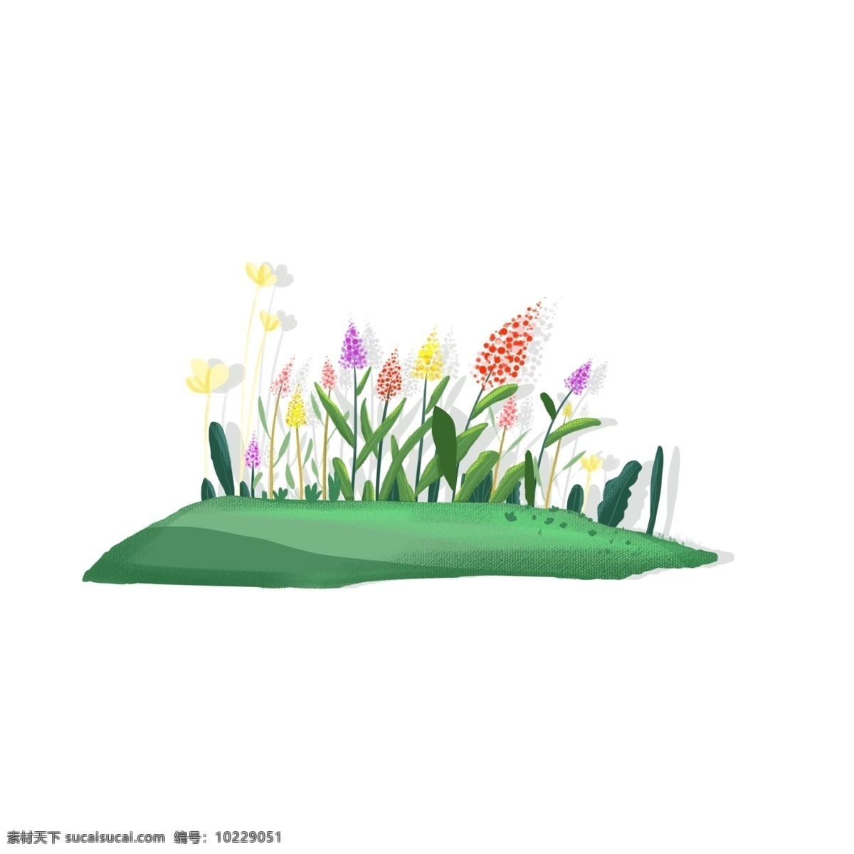 春天 花丛 草地 花朵 绿色 手绘 风 元素 春天花丛 草坪 插画风