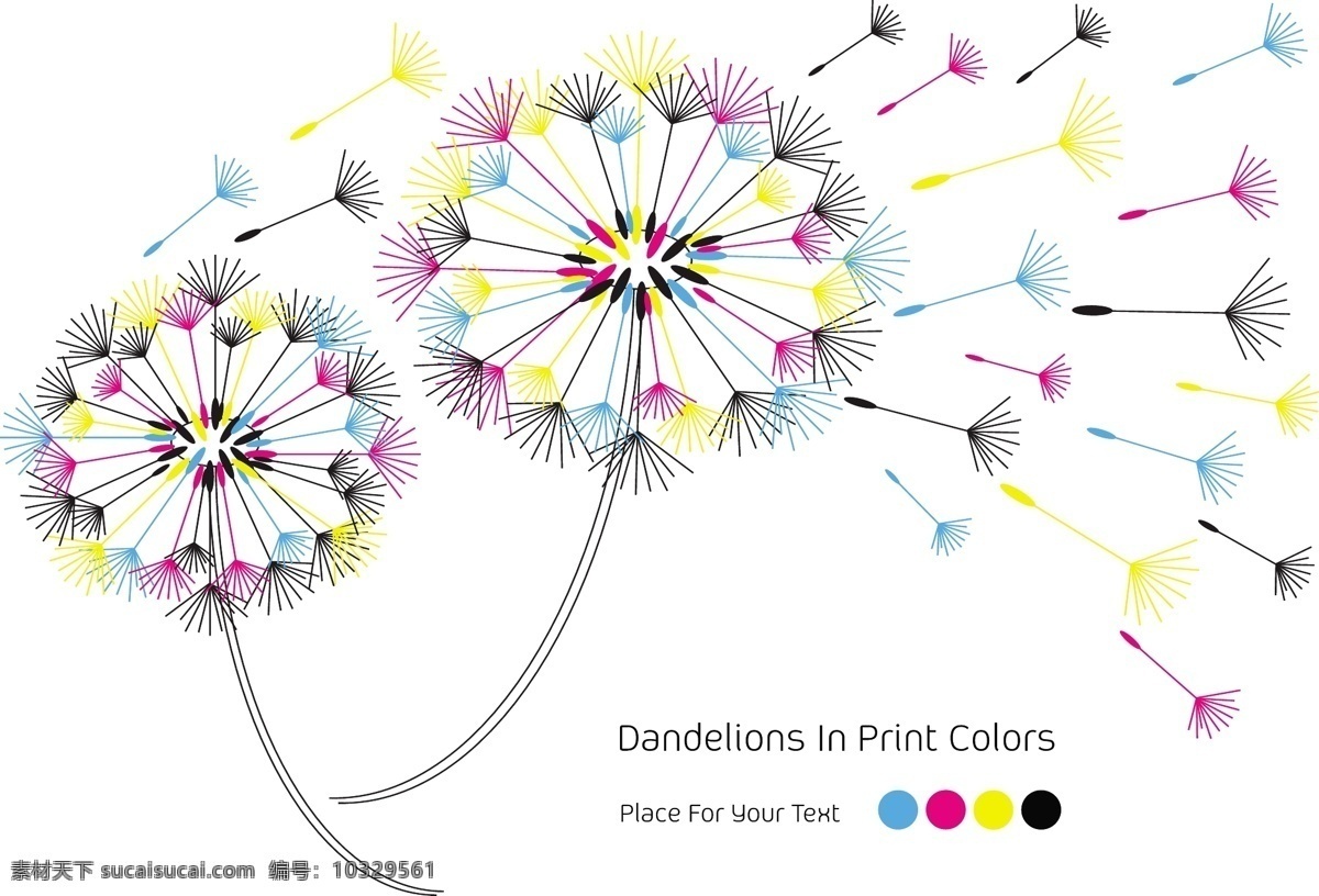 精美 cmky 蒲公英 矢量素材 手绘 颜色 矢量图 其他矢量图