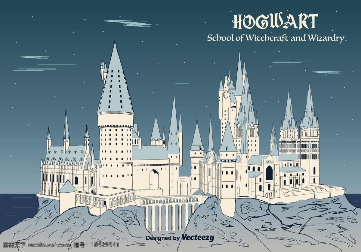 霍格 沃茨 背景 矢量 手绘 免费 霍格沃茨 城堡 景观 学校 大学 巫师 夜 魔术师 魔术 哈利波特 行