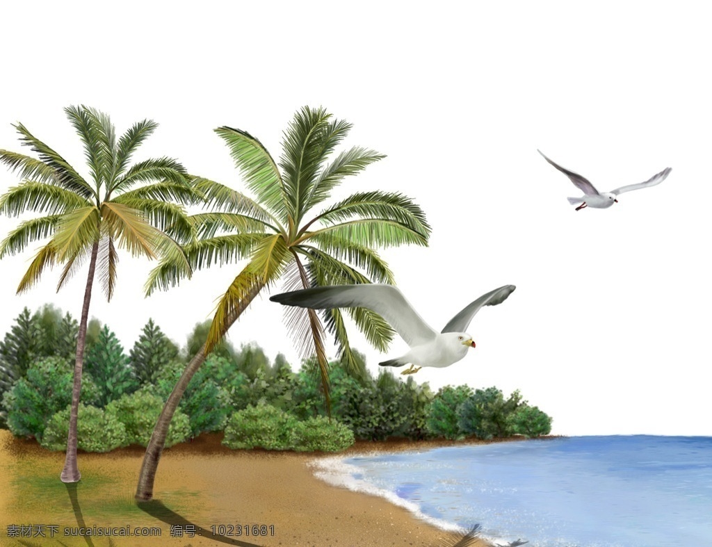 海景 海鸥 椰子 图 电视墙 背景墙 椰子树 自然景观 自然风光