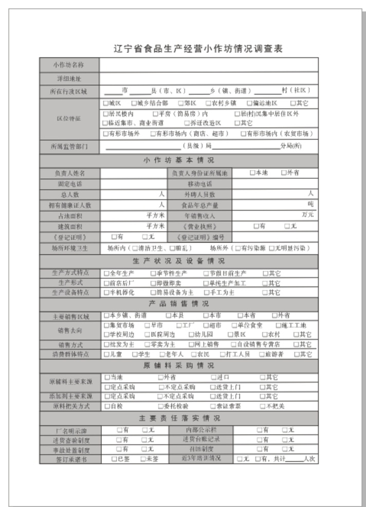 食品调查表 表格 调查表 食品 情况 小作坊 生活百科 办公用品