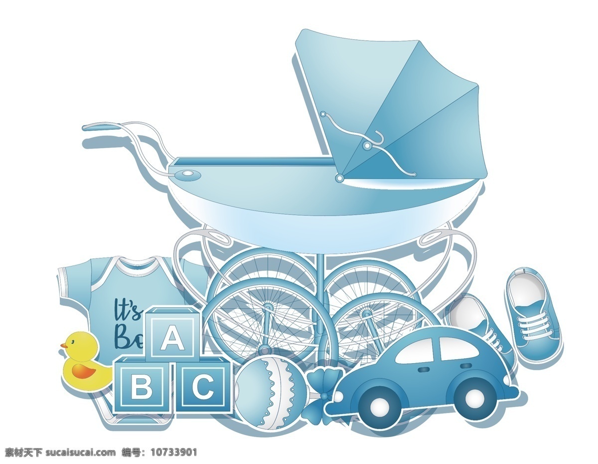 卡通 婴儿车 用品 元素 简约 服装 字母 鞋子 手绘 蓝色用品 玩具车 ai元素 矢量元素
